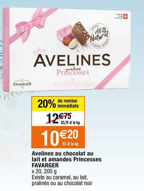 avelines au chocolat au lait et amandes princesses favarger