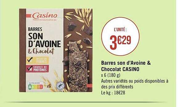 barres son d'avoine & chocolat casino