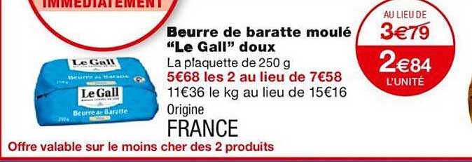 Beurre De Baratte Moulé "le Gall" Doux