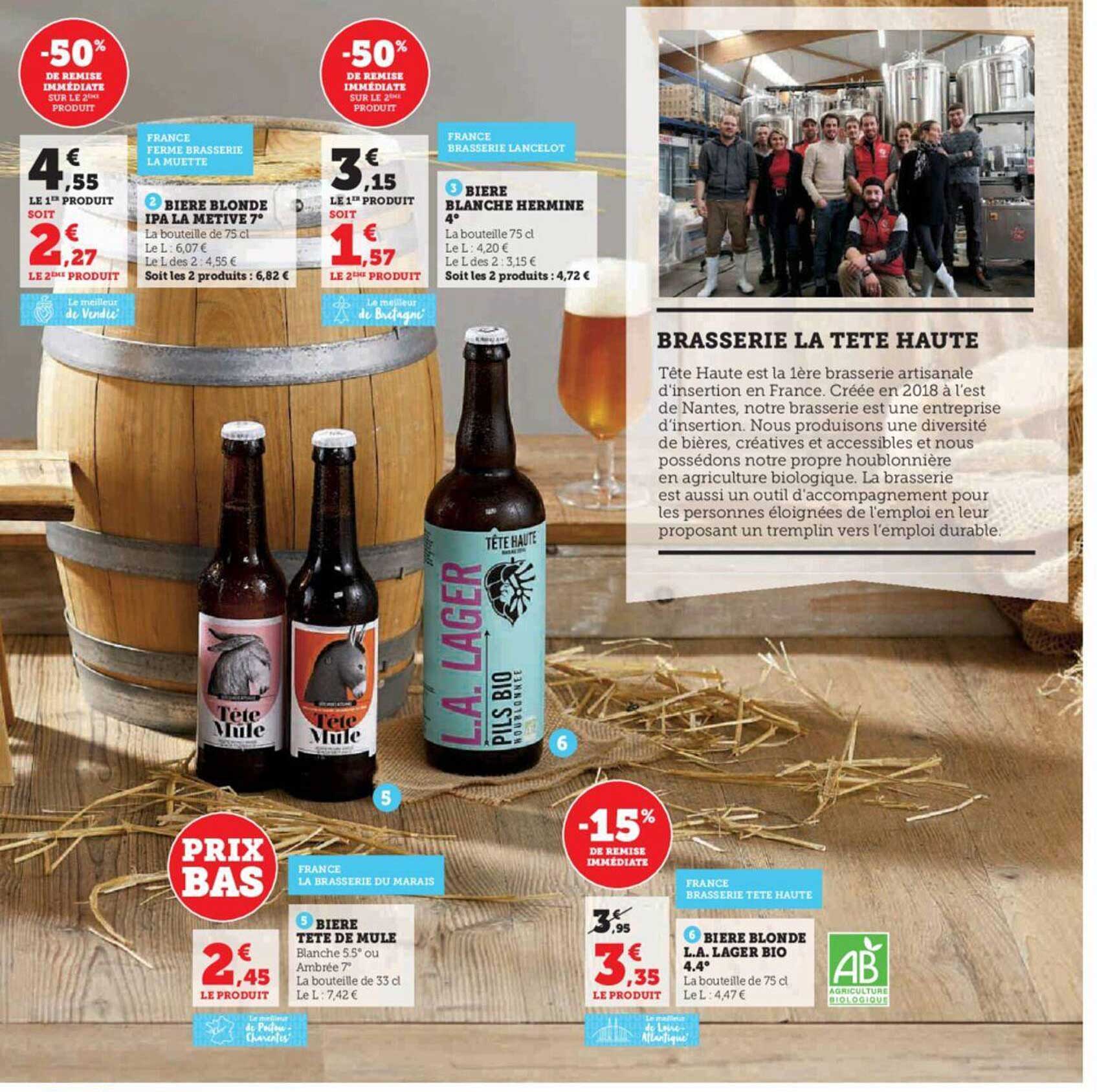 bière blonde ipa la metive 7°, bière blanche hermine 4°, bière tête de mule, bière blonde l.a. lager bio 4.4°
