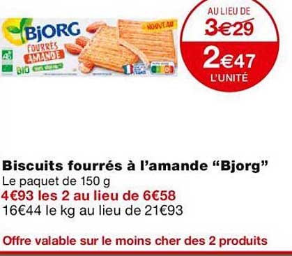 biscuits fourrés à l'amande "bjorg"