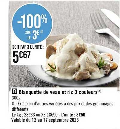 Blanquette De Veau Et Riz 3 Couleurs