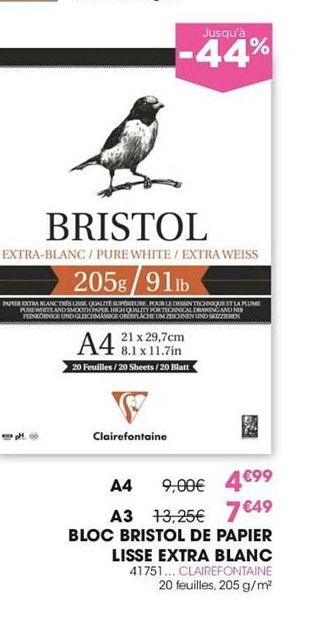 Bloc Bristol De Papier Lisse Extra Blanc Clairefontaine
