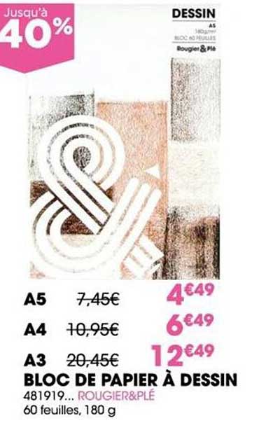 Bloc De Papier à Dessin Rougier&plé A5, A4, A3