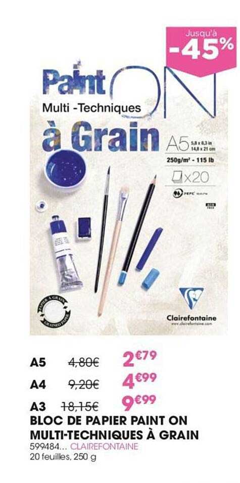 Bloc De Papier Paint On Multi-techniques à Grain Clairefontaine A5, A4, A3