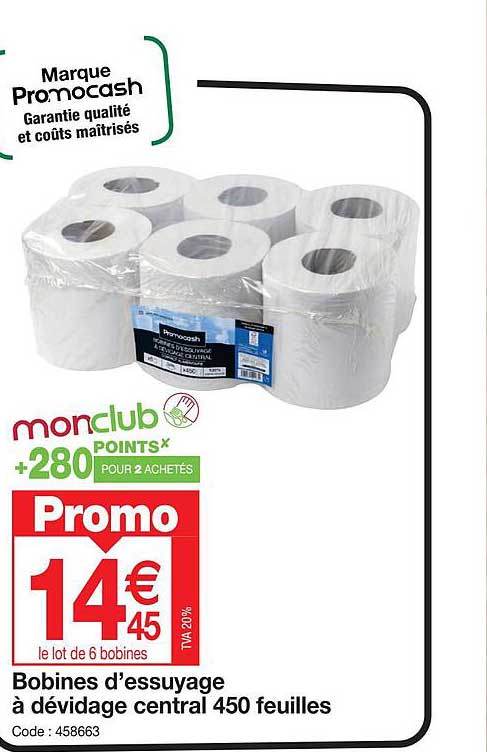bobines d'essuyage a devidage central 450 feuilles