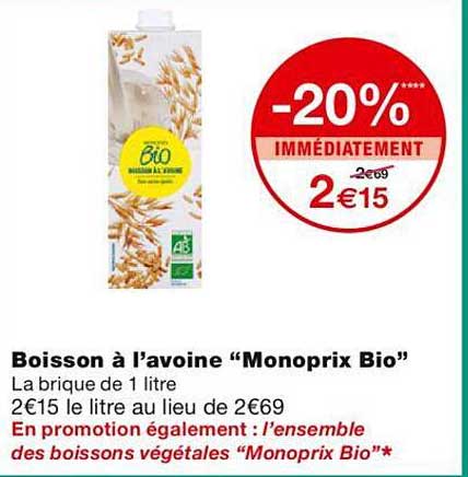 boisson à l'avoine "monoprix bio"