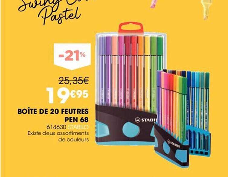 boîte de 20 feutres pen 68 stabilo