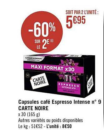Capsules Café Espresso Intense N°9 Carte Noire