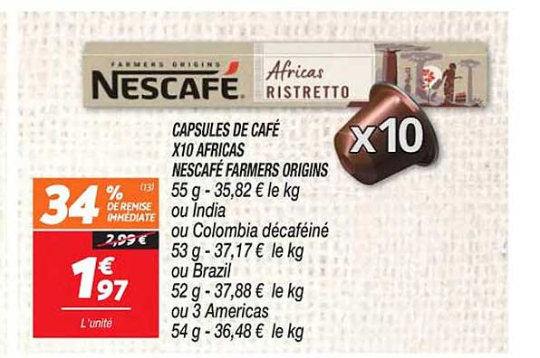 capsules de café x10 africas nescafé farmers origins