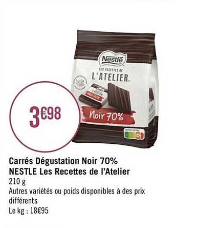 carrés dégustation noir 70% nestlé les recettes de l'atelier