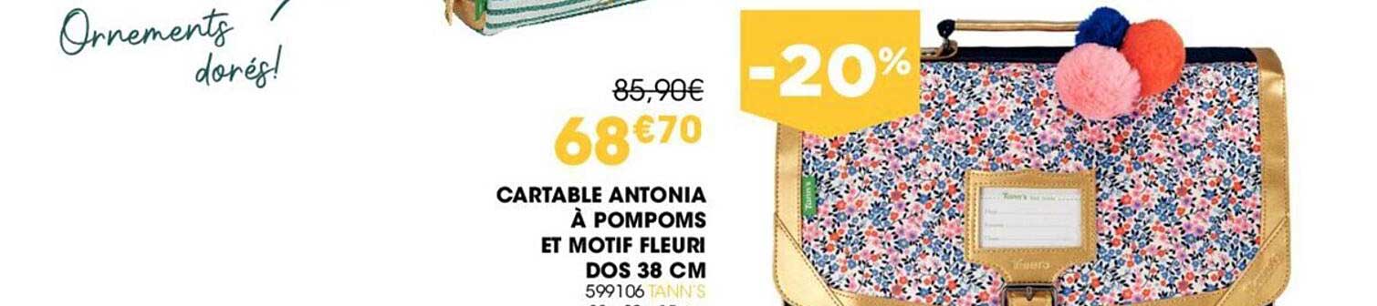 Cartable Antonia à Pompoms Et Motif Fleuri Dos 38 Cm Tann's