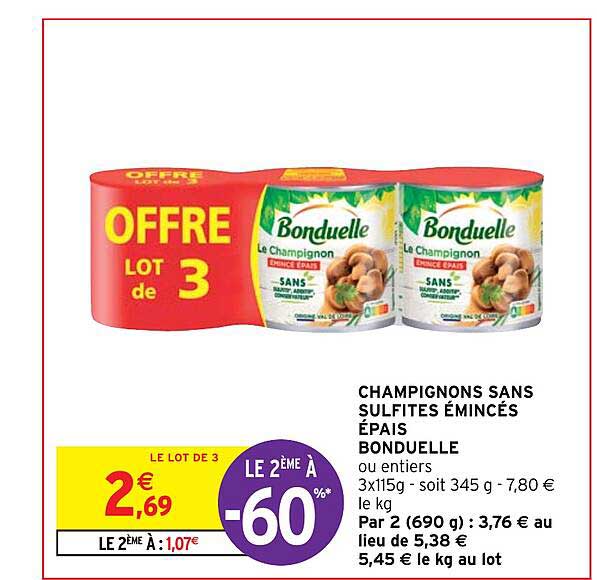 champignons sans sulfites émincés épais bonduelle