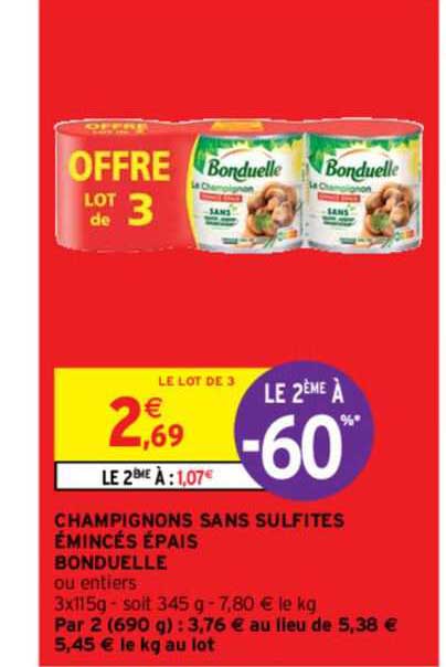 champignons sans sulfites émincés épais bonduelle