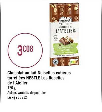chocolat au lait noisettes entières torréfiées nestlé les recettes de l'atelier