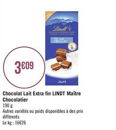 chocolat lait extra fin lindt maître chocolatier
