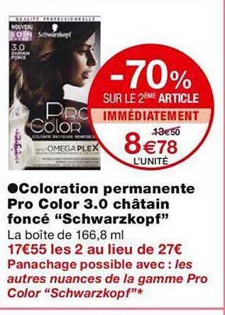 coloration permanente pro color 3.0 châtain foncé "schwarzkopf"