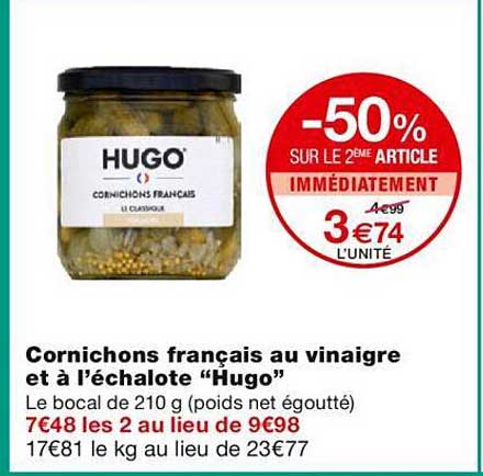 cornichons français au vinaigre et à l'échalote "hugo"