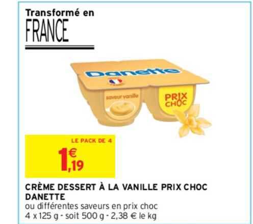 crème dessert à la vanille prix choc danette