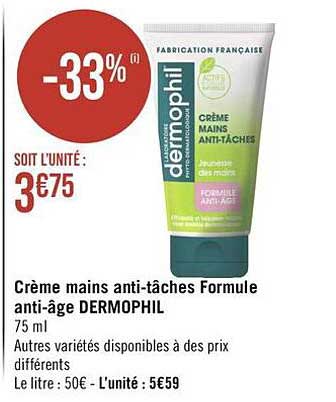 crème mains anti-tâches formule anti-âge dermophil