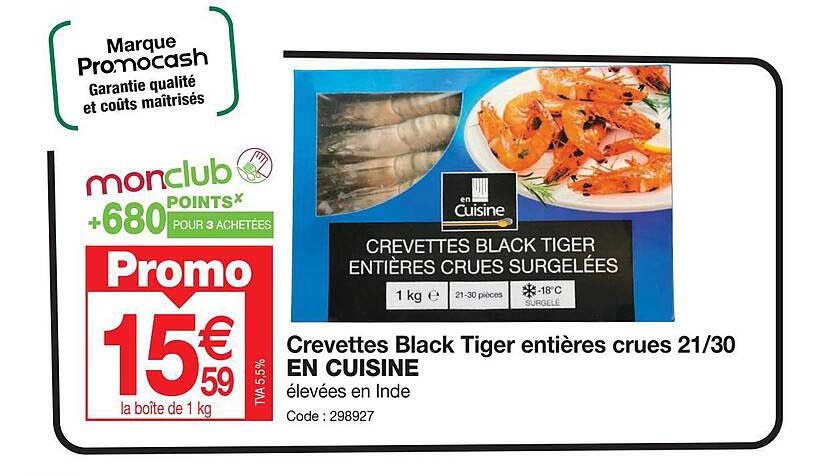 crevettes black tiger entieres crues 21/30 en cuisine