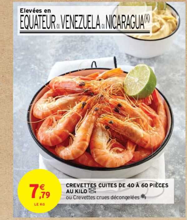 crevettes cuites de 40 à 60 pièces au kilo