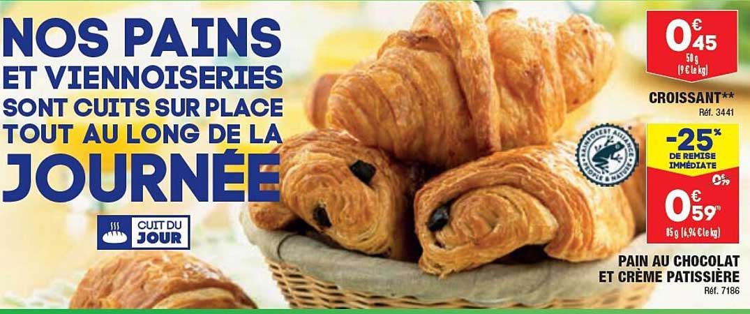 croissant, pain au chocolat et crème pâtissière