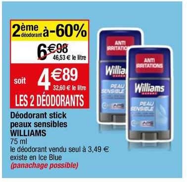 deodoranrt stick peaux sensible williams