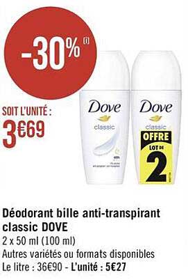 déodorant bille anti-transpirant classic dove
