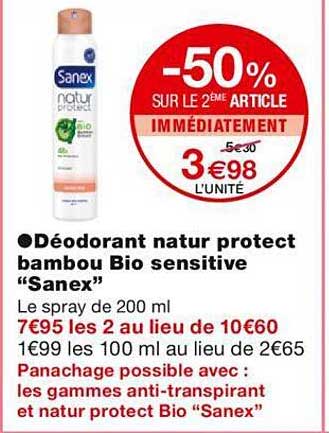 Déodorant Natur Protect Bambou Bio Sensitive "sanex"