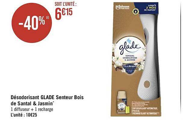 désodorisant glade senteur bois de santal & jasmin