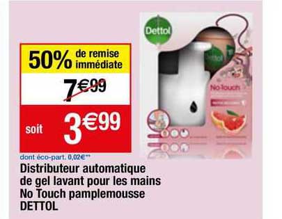 Distributeur Automatique De Gel Lavant Pour Les Mains No Touch Pamplemousse Dettol