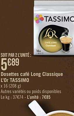 Dosettes Café Long Classique L'or Tassimo