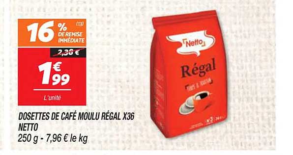 dosettes de café moulu régal x36 netto