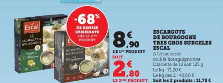 escargots de bourgogne très gros surgelés escal