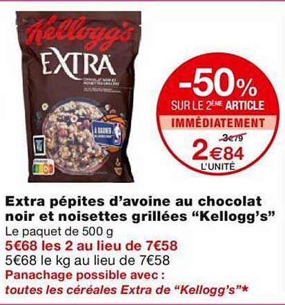extra pépites d'avoine au chocolat noir et noisettes grillées "kellogg's"