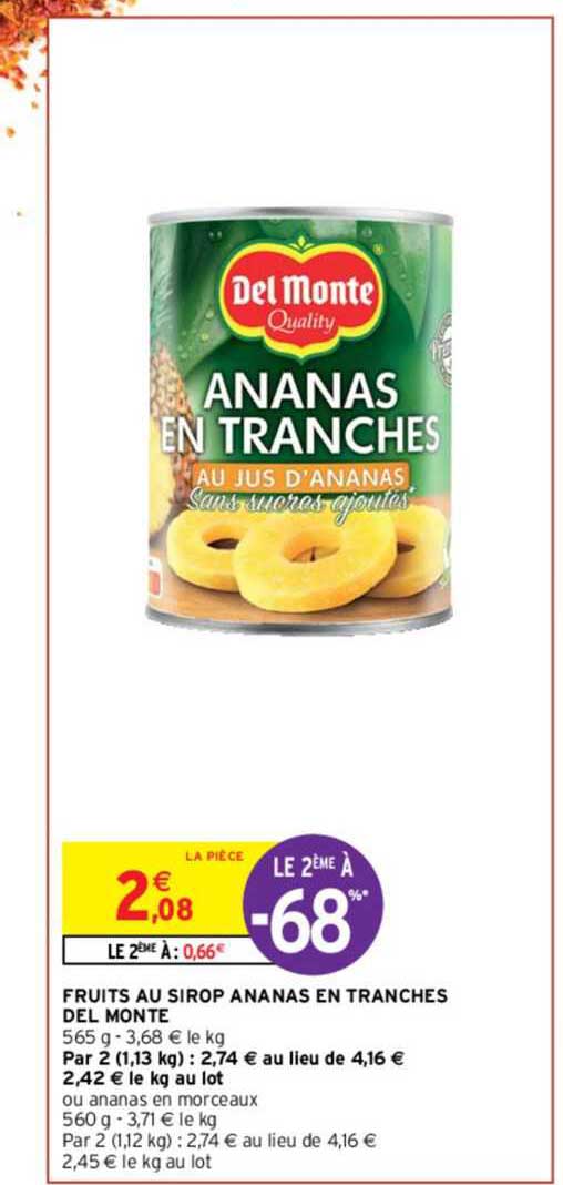 fruits au sirop ananas en tranches del monte