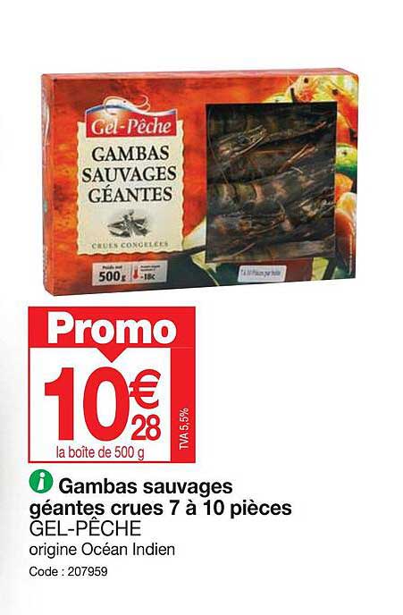 gambas sausages geantes crues 7 a 10 pieces gel-peche