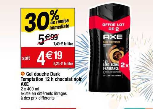 gel douche dark  temptation 12 h chocolat noir axe