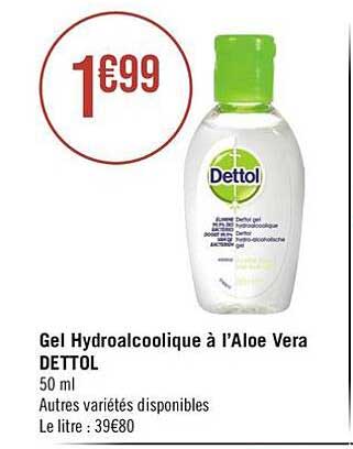 gel hydroalcoolique à l'aloe vera dettol