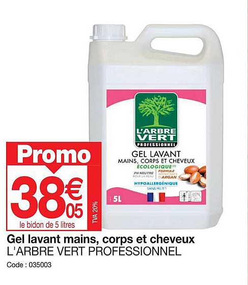gel lavant mains, coprs et cheveux l'arbre vert professionnel