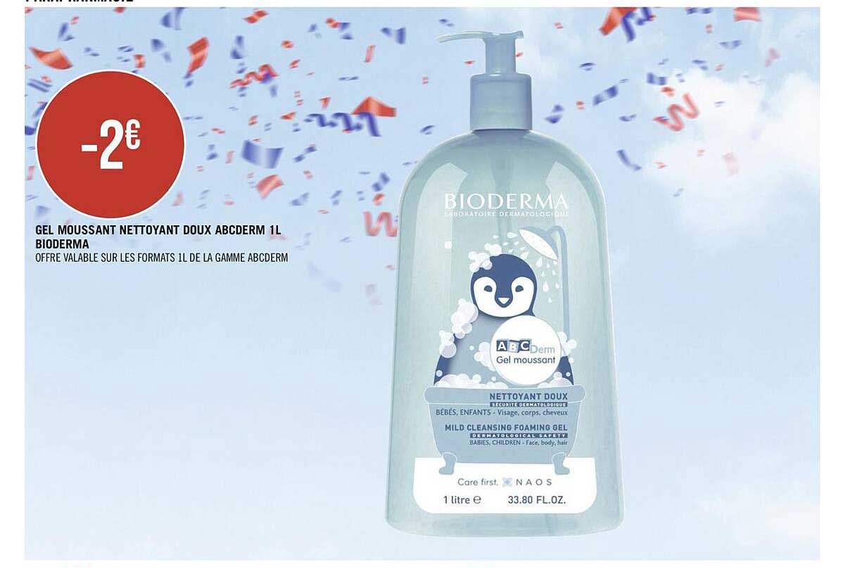 gel moussant nettoyant doux abcderm 1l bioderma