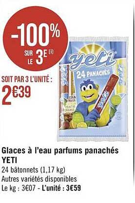glaces à l'eau parfums panachés yeti