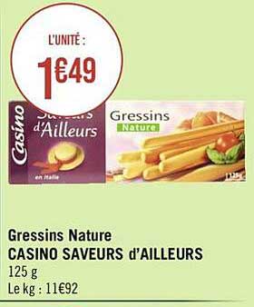 Gressins Nature Casino Saveurs D'ailleurs