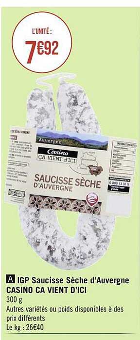 igp saucisse sèche d'auvergne casino ça vient d'ici