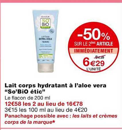 lait corps hydratant à l'aloe vera "so'bio étic"