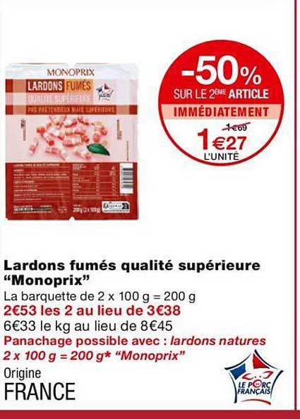 Lardons Fumés Qualité Supérieure "monoprix"