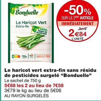 le haricot vert extra-fin sans résidu de pesticides surgelé "bonduelle"