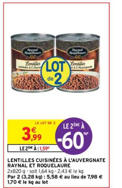 lentilles cuisinées à l'auvergnate raynal et roquelaure