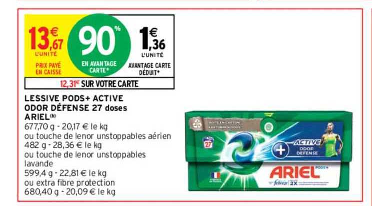 lessive pods+ active odor défence 27 doses ariel